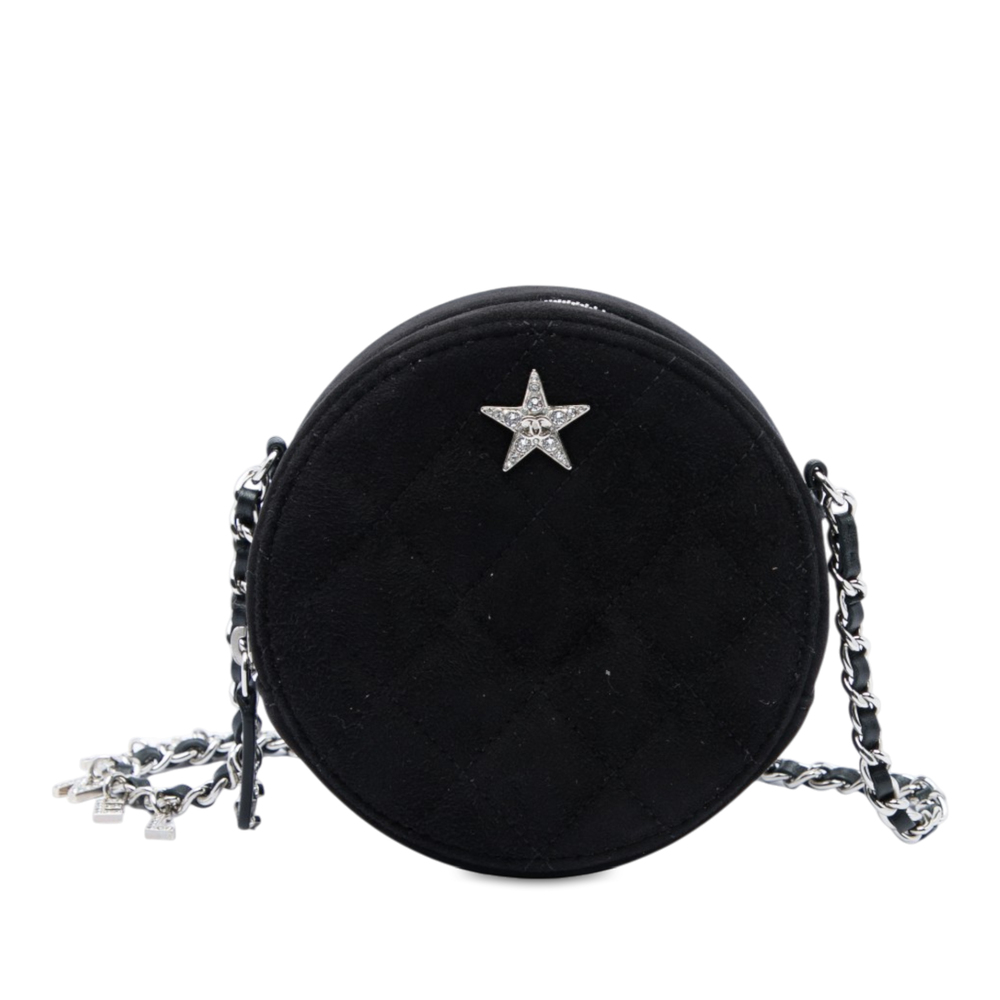 Pre-Loved Chanel Quilted Suede Cocostellar Round Clutch with Chain